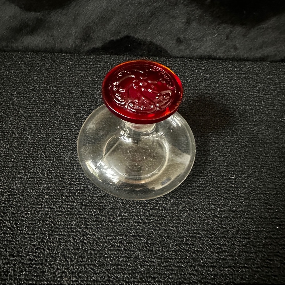 Pressed Red Glass Stopper with Clear Glass Bottle